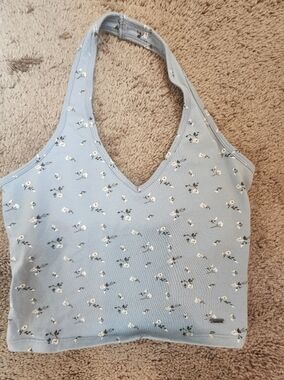 Hollister Pale Blue Floral Racerback Halter  Tank